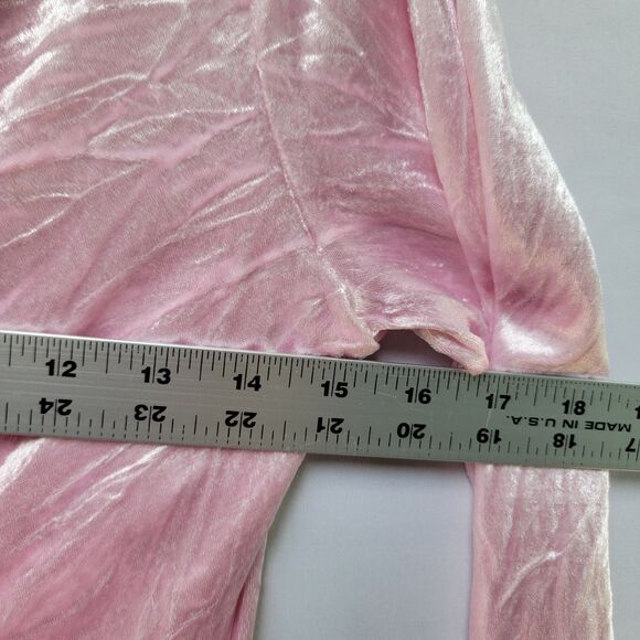 Free People Pink Mini Crushed Velvet Dress Long Sleeve Front Ruched V Neck S - Picture 11 of 12